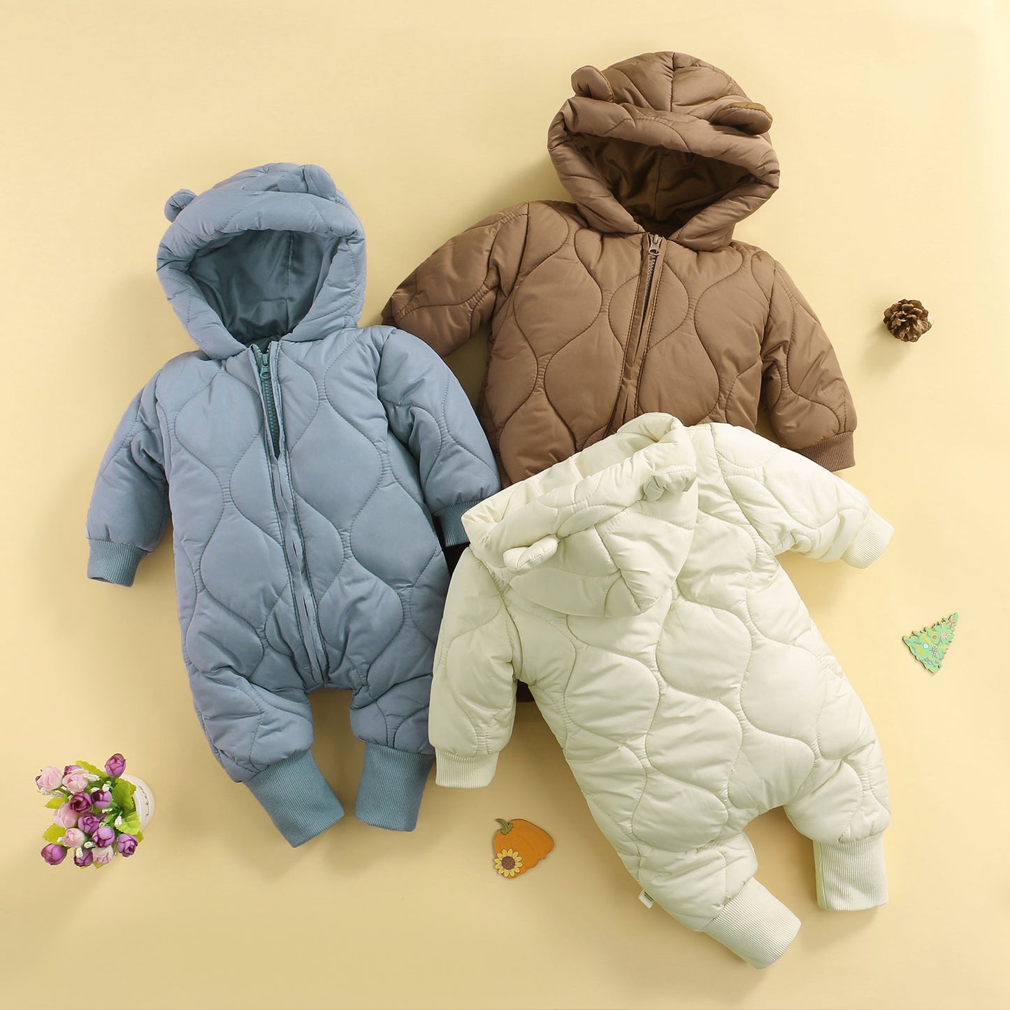 Newborn Infant Baby Boy Girl Zipper Solid Hooded Winter Romper