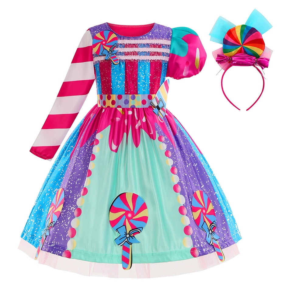 New Barbie Girls Rainbow Princess Dress Party Fancy Dresses Kids Birthday  Gift