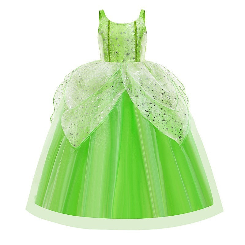 Girls Flower Fairy Dress Up Kids Princess, Tinker Bell Dress With Wings Halloween Princess Costume Party Dress