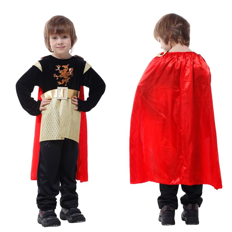 Halloween Kids Boys Royal Warrior Knight Costumes, Children Medieval Roman attached Cape Carnival Party No Weapon