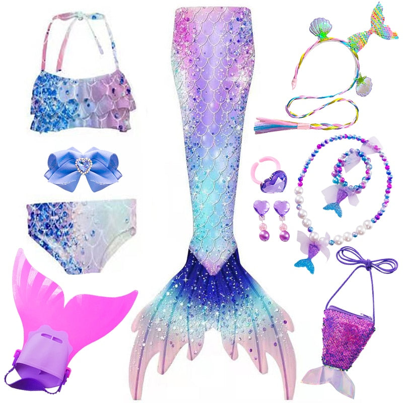 Kids Mermaid Tails for Girls Swimming Dresses, Mermaid Swimsuit Cosplay Costume for Beach Fun