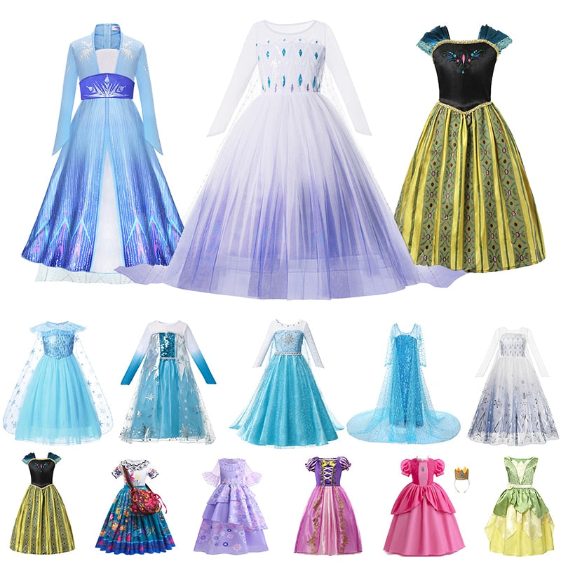 Disney Princess Dresses Anna Elsa Cosplay Clothing Dress Up Fancy Clothes 2-10Yrs