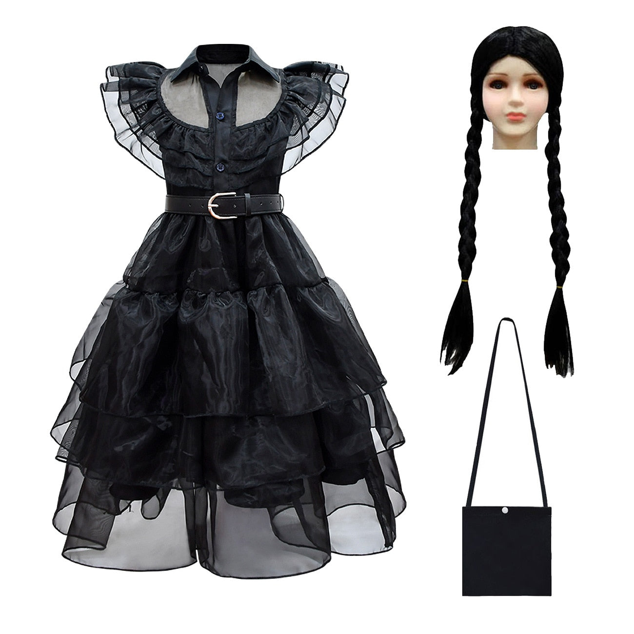 Wednesday Addams Cosplay Dress Kids Girls Costumes Black Gothic Dresses Children Halloween Party Clothes