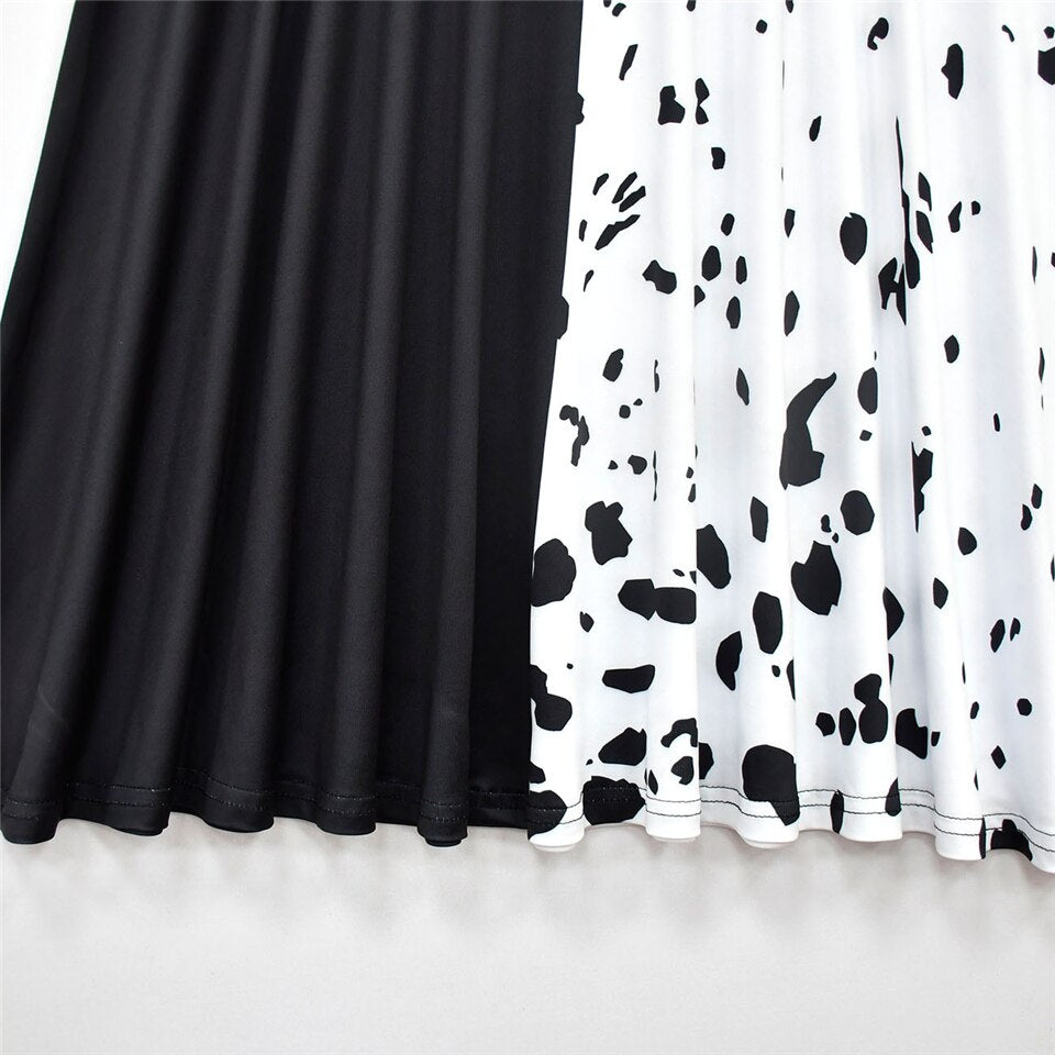 Halloween Cruella Dresses Girls Cosplay Costume Black & White Long Dress with Cape