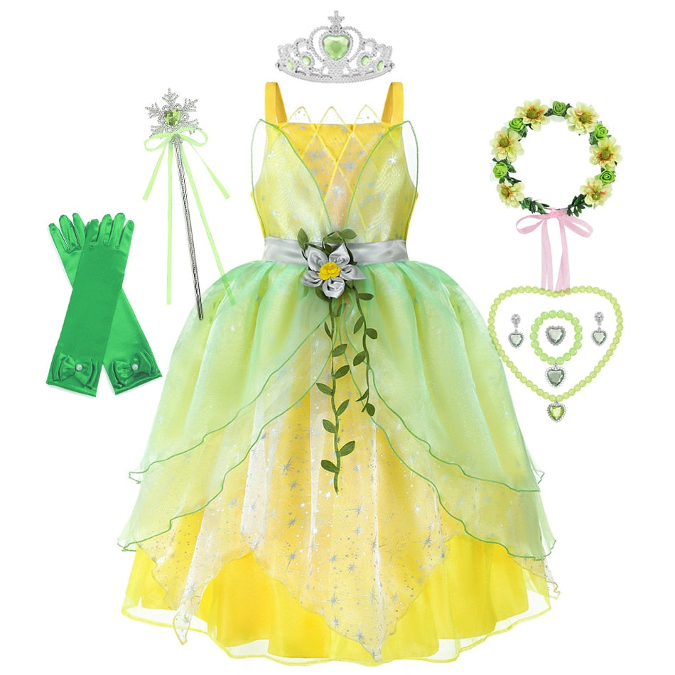 Disney Princess Tiana Kids Cosplay Dress for Party