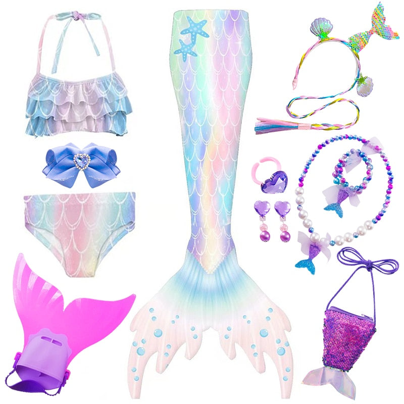 Kids Mermaid Tails for Girls Swimming Dresses, Mermaid Swimsuit Cosplay Costume for Beach Fun