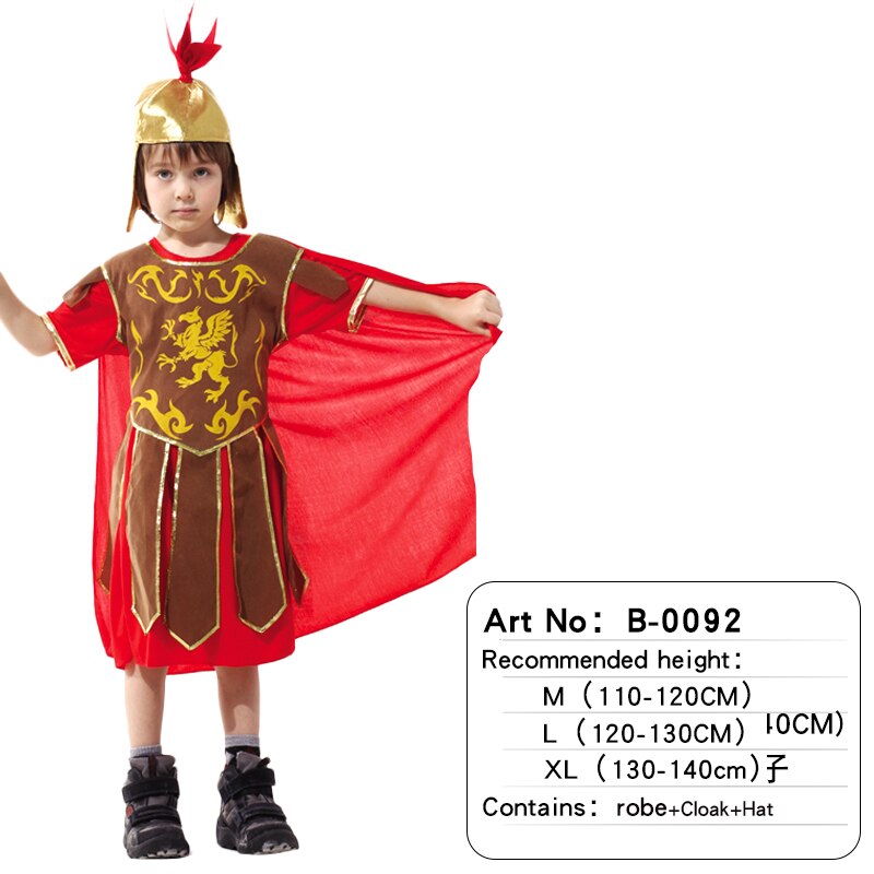 Halloween Kids Boys Royal Warrior Knight Costumes, Children Medieval Roman attached Cape Carnival Party No Weapon