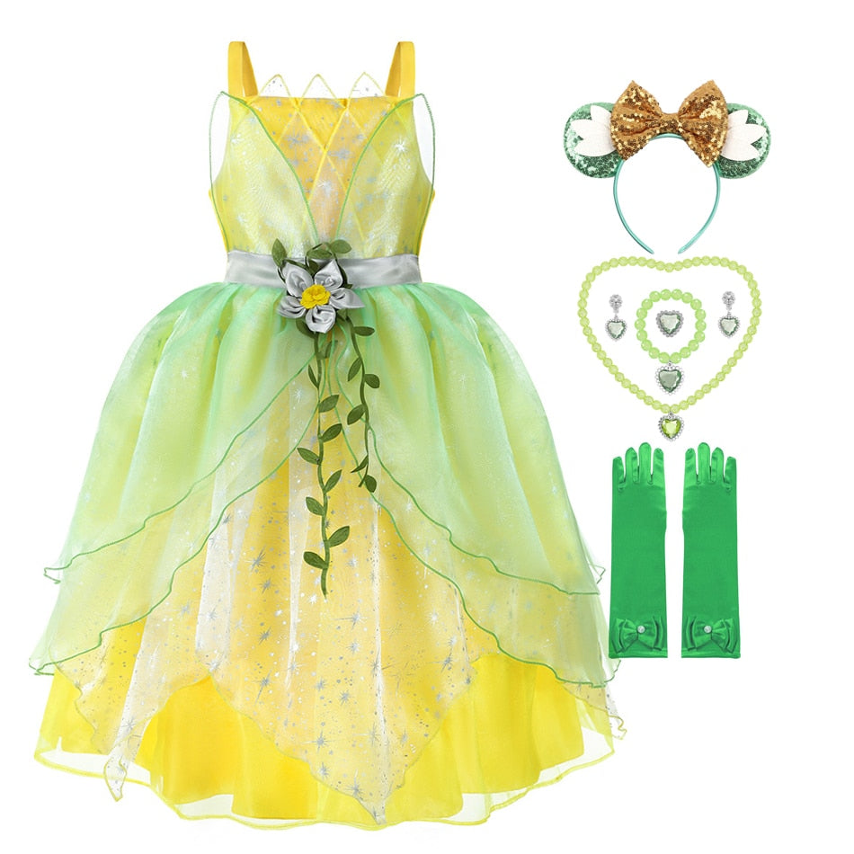 Disney Princess Tiana Kids Cosplay Dress for Party