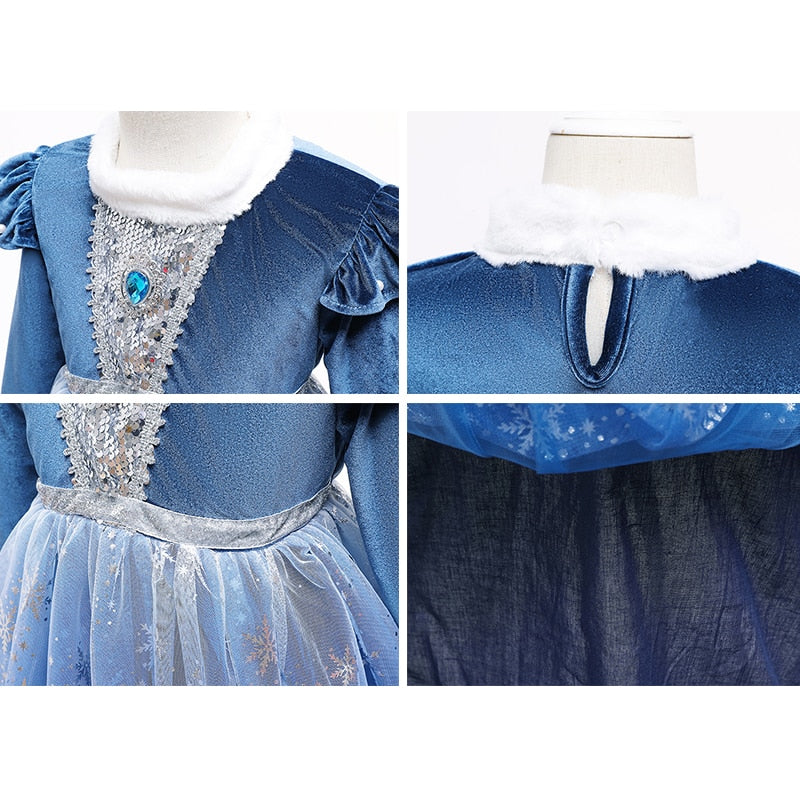 Disney Frozen Elsa Cosplay Dress Girls Winter Birthday Princess Dress