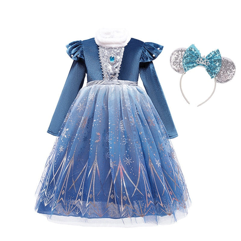 Disney Frozen Elsa Cosplay Dress Girls Winter Birthday Princess Dress