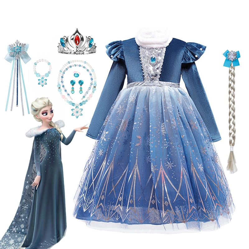 Disney Frozen Elsa Cosplay Dress Girls Winter Birthday Princess Dress