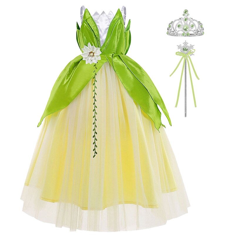 Disney The Princess and the Frog Cosplay Costume for Girls, Fancy Tiana Princess Dress Carnival Purim Party Kids Frock Clothing