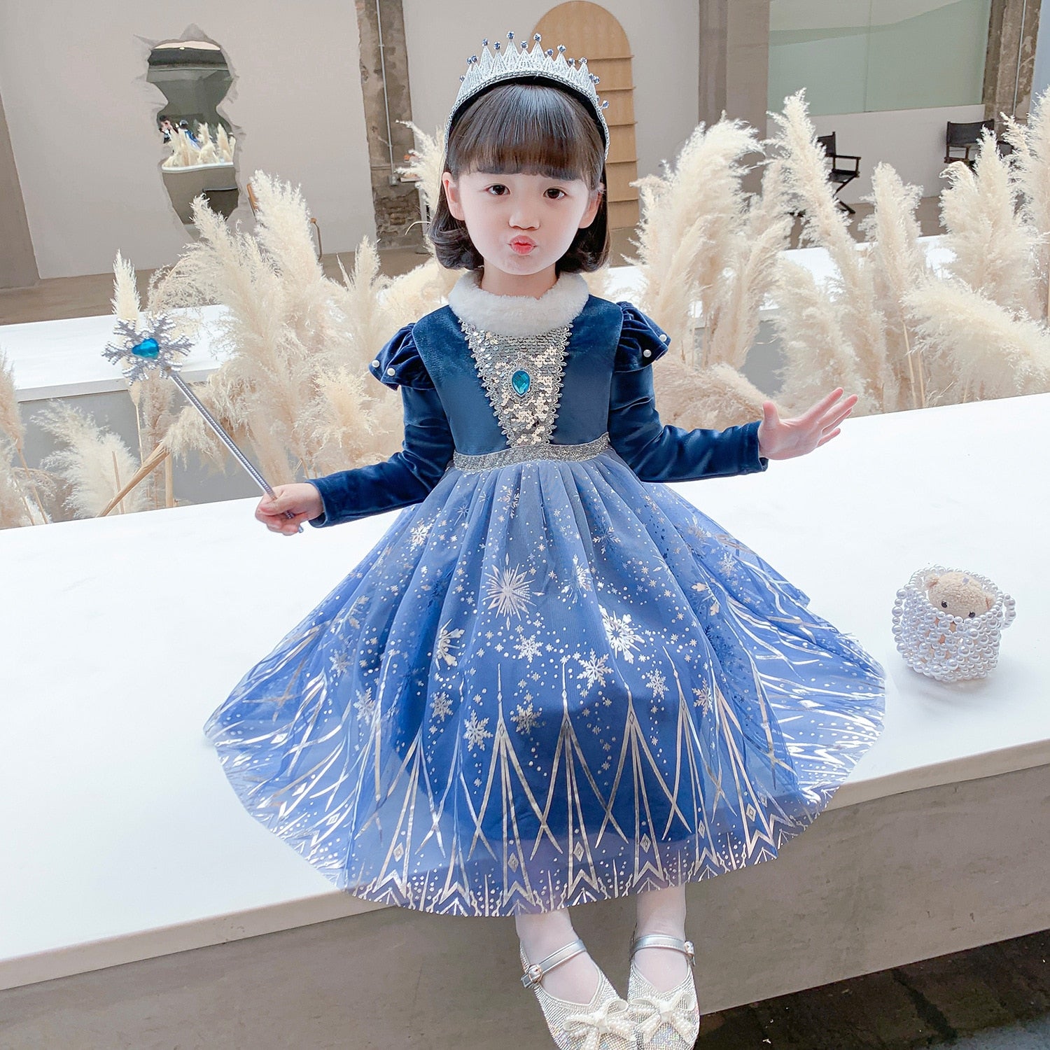 Muababy Elsa White Dress Kids Snowflake 2 Princess Dresses New Mo | Fruugo  IN