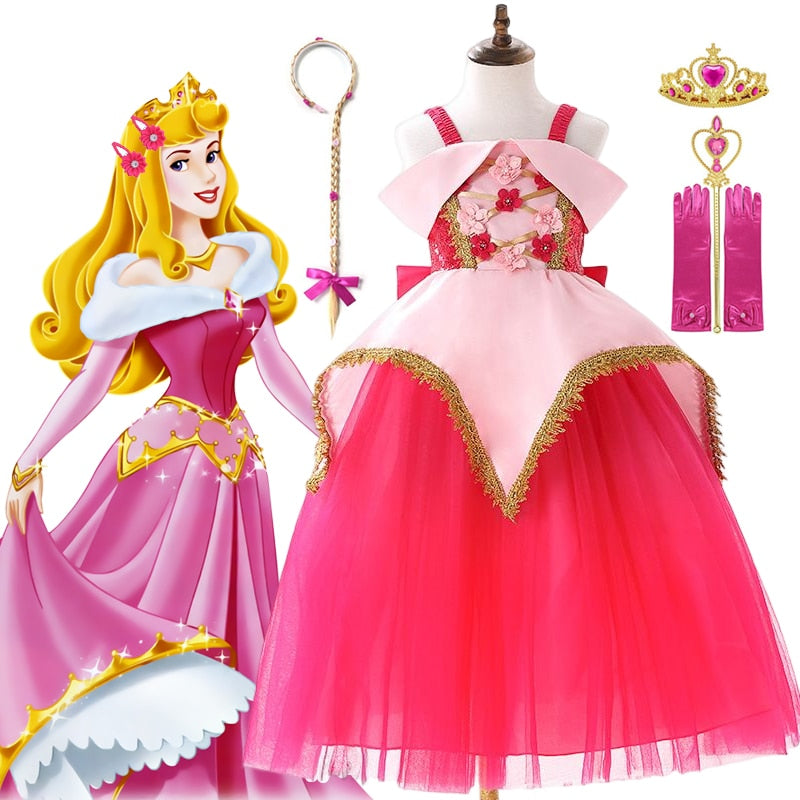 New Girls Fancy Flower Ball Gown of Disney Aurora Princess Dress