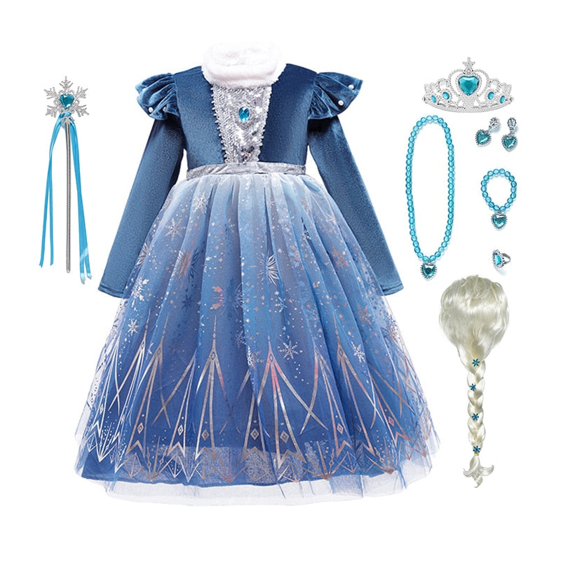 Disney Frozen Elsa Cosplay Dress Girls Winter Birthday Princess Dress