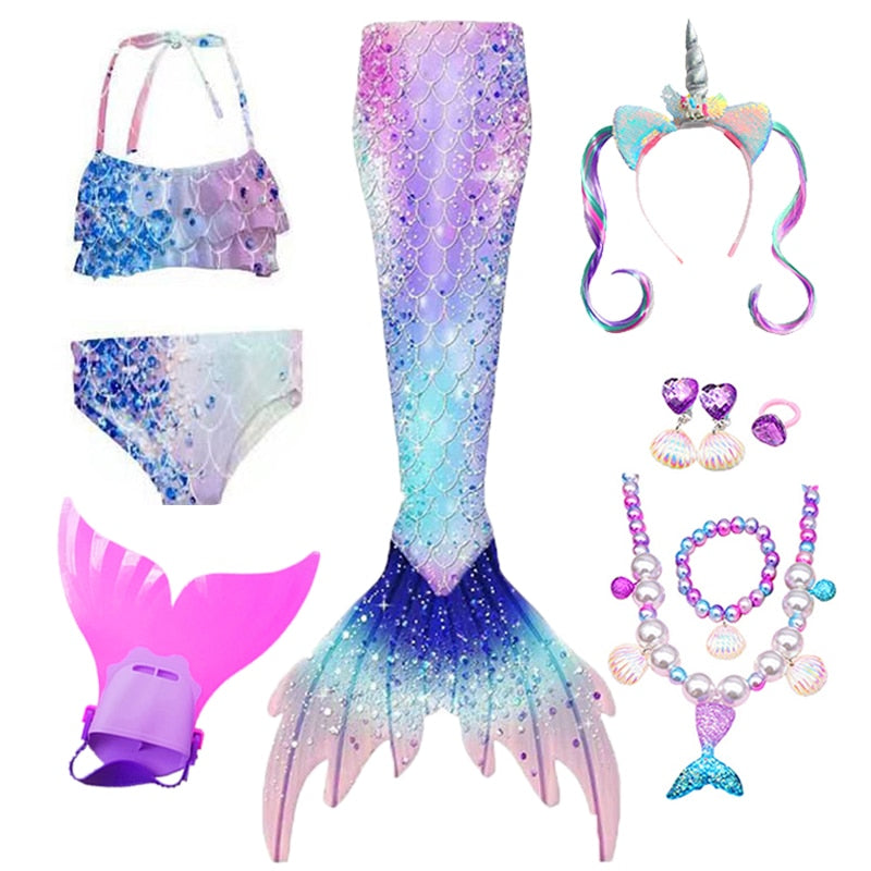 Kids Mermaid Tails for Girls Swimming Dresses, Mermaid Swimsuit Cosplay Costume for Beach Fun