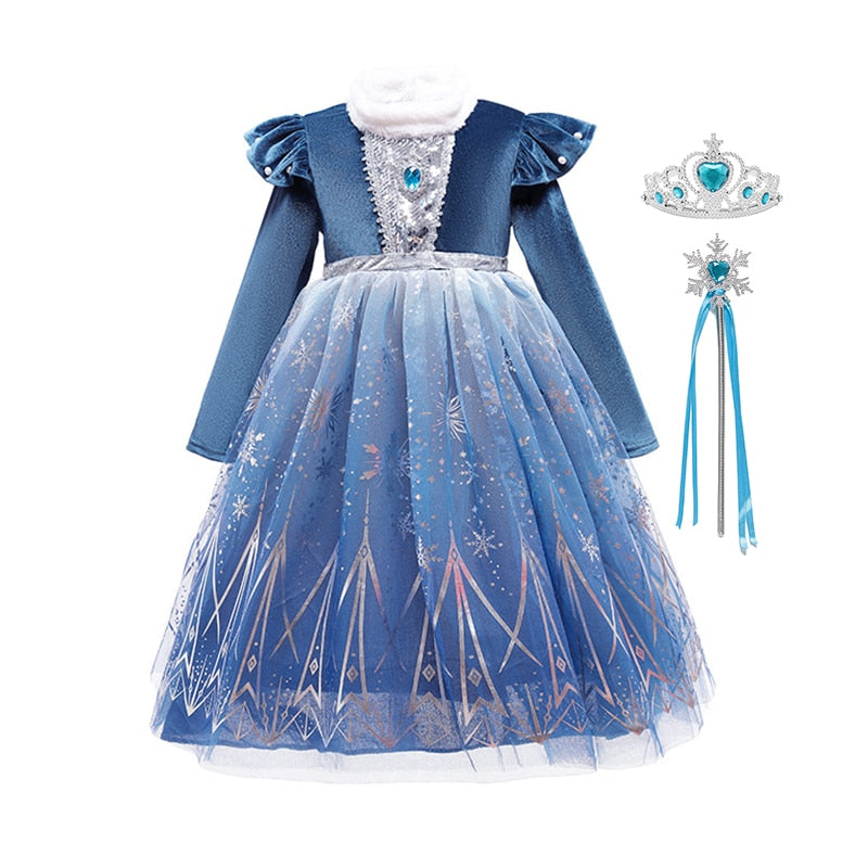 Disney Frozen Elsa Cosplay Dress Girls Winter Birthday Princess Dress