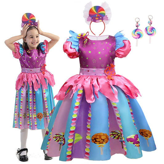 NEW Girl Cute Candy Princess Dress Puff Sleeve Lollipop Costume Kids Cosplay Performance Set