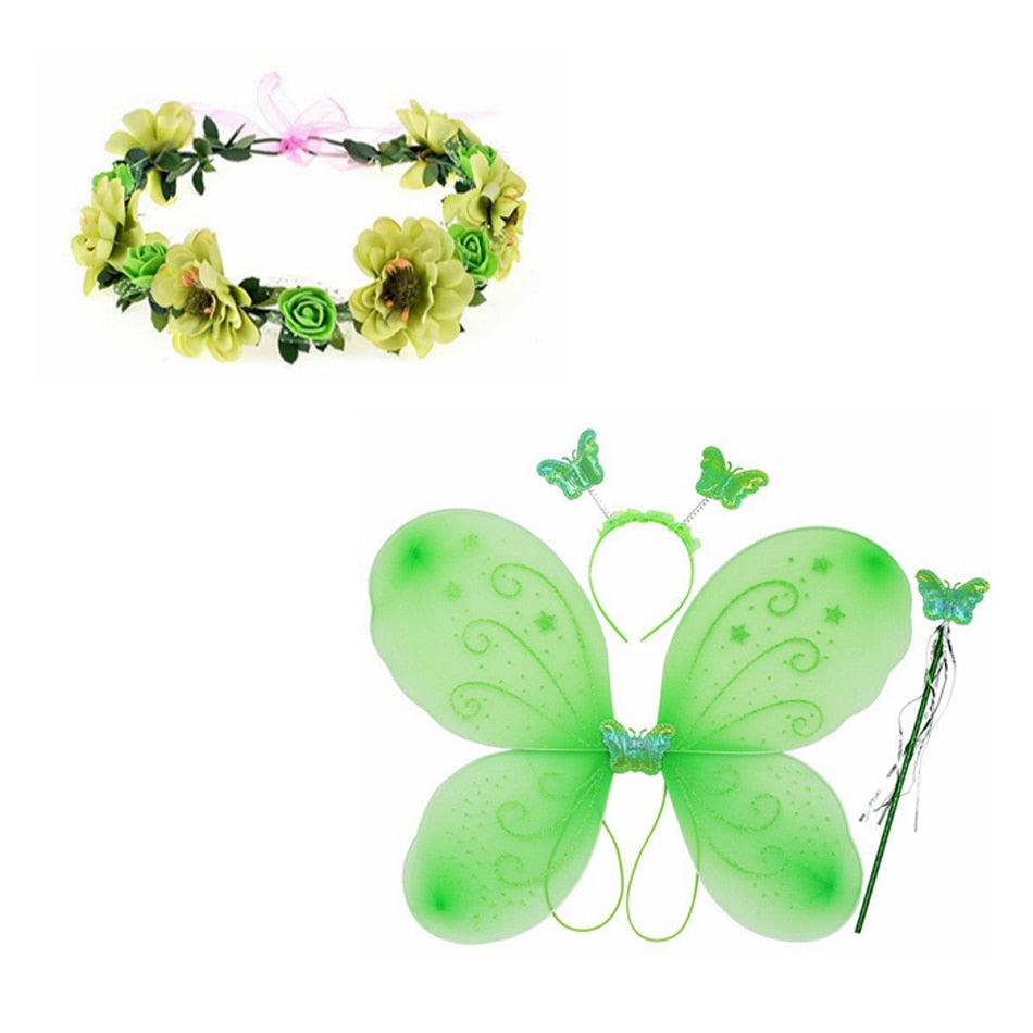 Girls Flower Fairy Dress Up Kids Princess, Tinker Bell Dress With Wings Halloween Princess Costume Party Dress