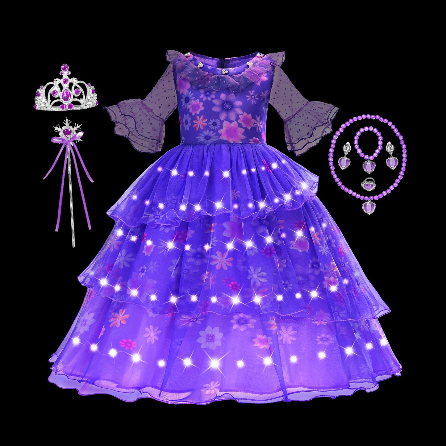 Encanto Princess Led Light Up Robe pour fille Cosplay Isabela