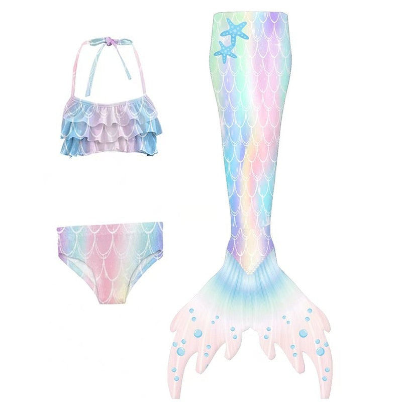 Kids Mermaid Tails for Girls Swimming Dresses, Mermaid Swimsuit Cosplay Costume for Beach Fun