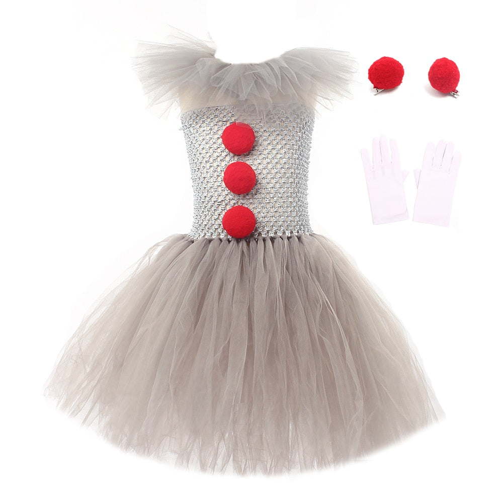 Girls Pennywise Costume, IT Cosplay Clown Halloween Tutu Dress Handmade Kids Dress for  Carnival Party