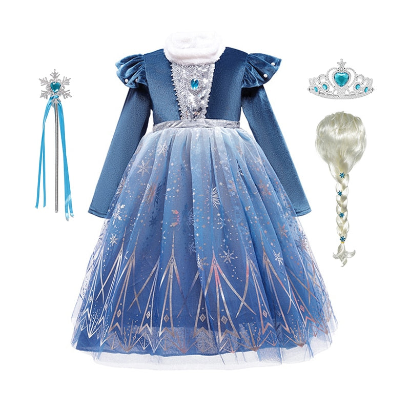 Disney Frozen Elsa Cosplay Dress Girls Winter Birthday Princess Dress