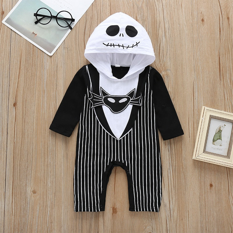 Halloween Baby Boy Clothes Newborn Infant Baby Romper Long-Sleeve Cotton Striped Hooded Jumpsuit For a 0-18 Months