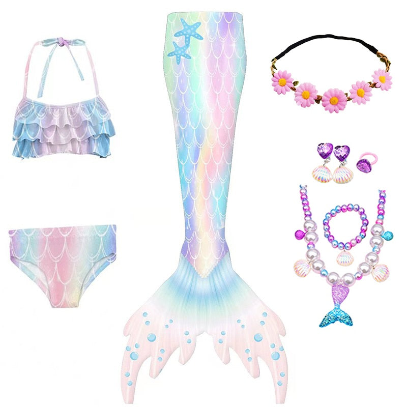 Kids Mermaid Tails for Girls Swimming Dresses, Mermaid Swimsuit Cosplay Costume for Beach Fun