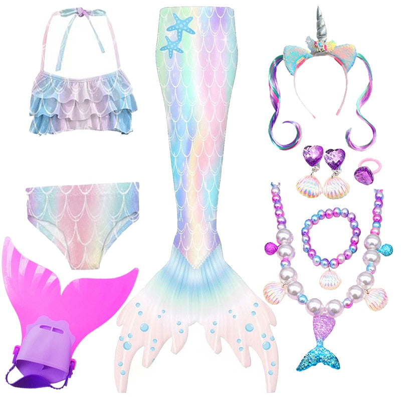 Kids Mermaid Tails for Girls Swimming Dresses, Mermaid Swimsuit Cosplay Costume for Beach Fun