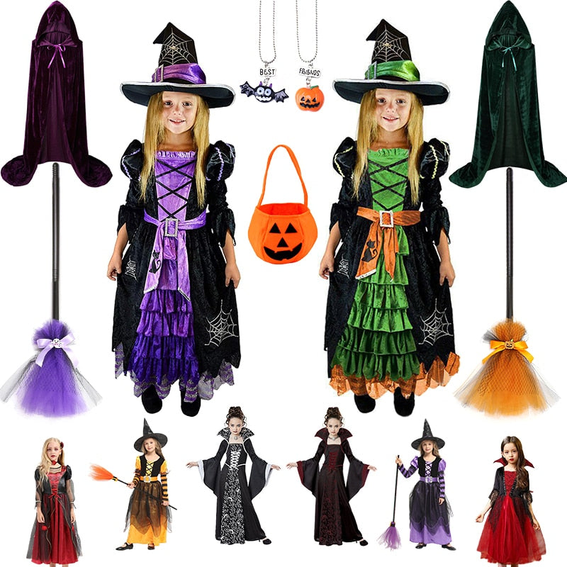 2023 Halloween Fairy Girl Cosplay Witch Dress Clothing Set