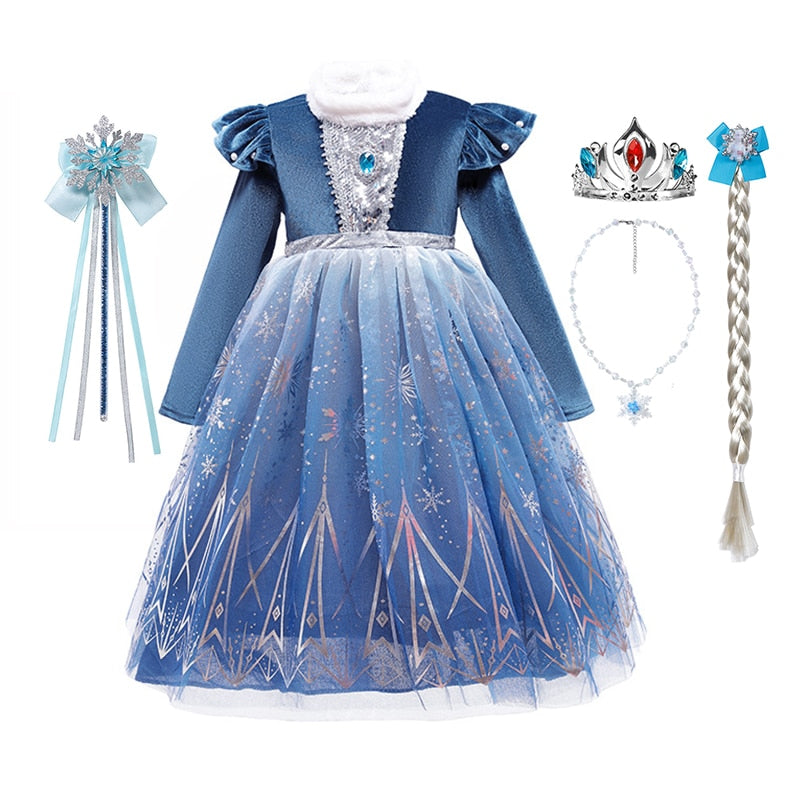 Disney Frozen Elsa Cosplay Dress Girls Winter Birthday Princess Dress