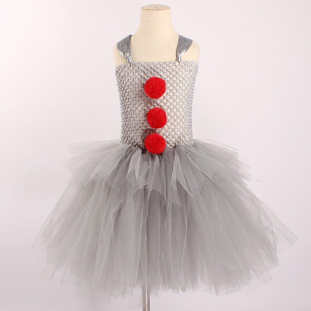 Girls Pennywise Costume, IT Cosplay Clown Halloween Tutu Dress Handmade Kids Dress for  Carnival Party